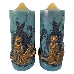 Vintage Nativity Candle Set of 2 Holiday Elegance 6” Christmas Pillars Decor